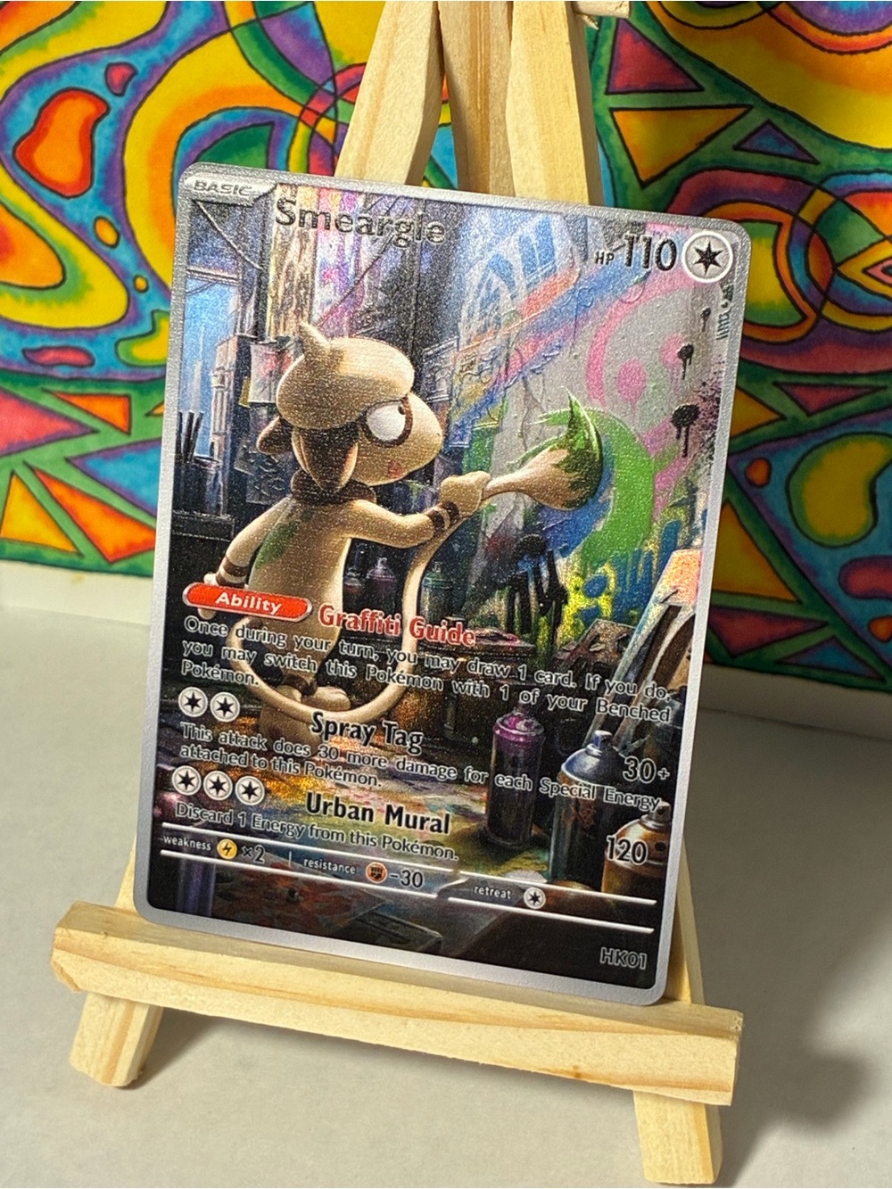Smeargle Rare Holo Texture Fan Art Card Colorful Graffiti Painting Neon Style